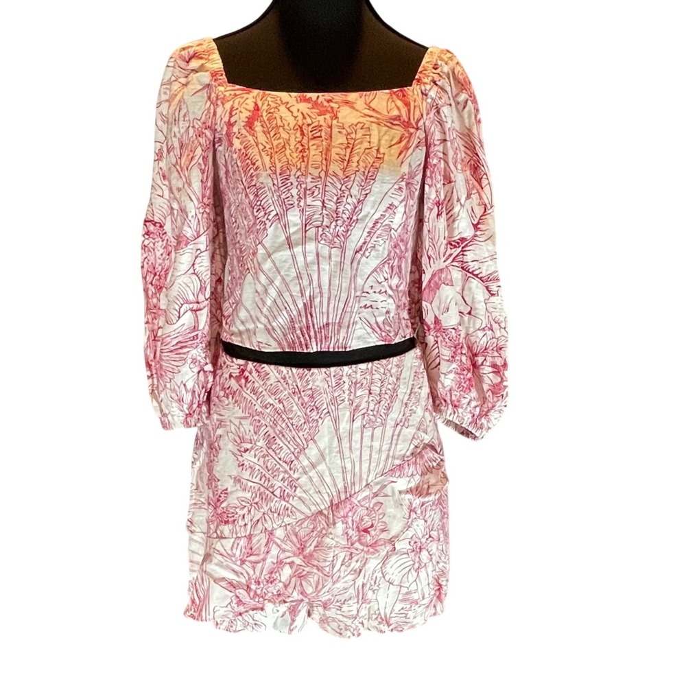 Express Womens Pink Tropical Toile 2 Piece Set Crop Top Mini Skirt 8‎ Barbiecore